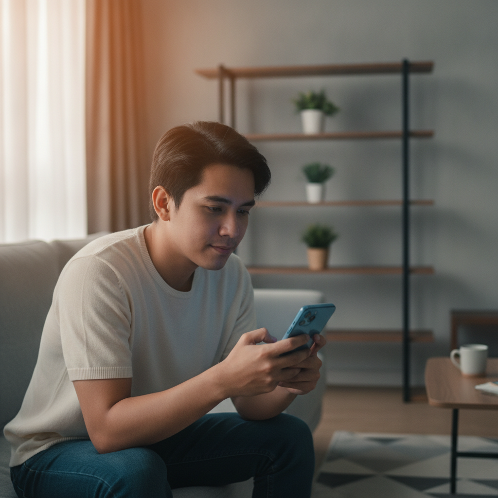 Filipino player holding smartphone ready to register for online casino gaming